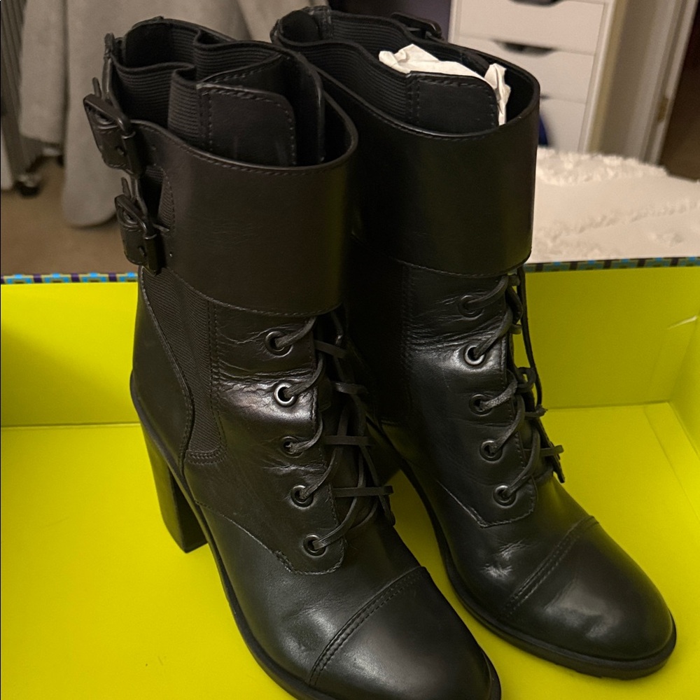 Tory Burch Black Lace Up Leather Boots